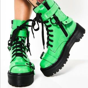 Slime green combat boots